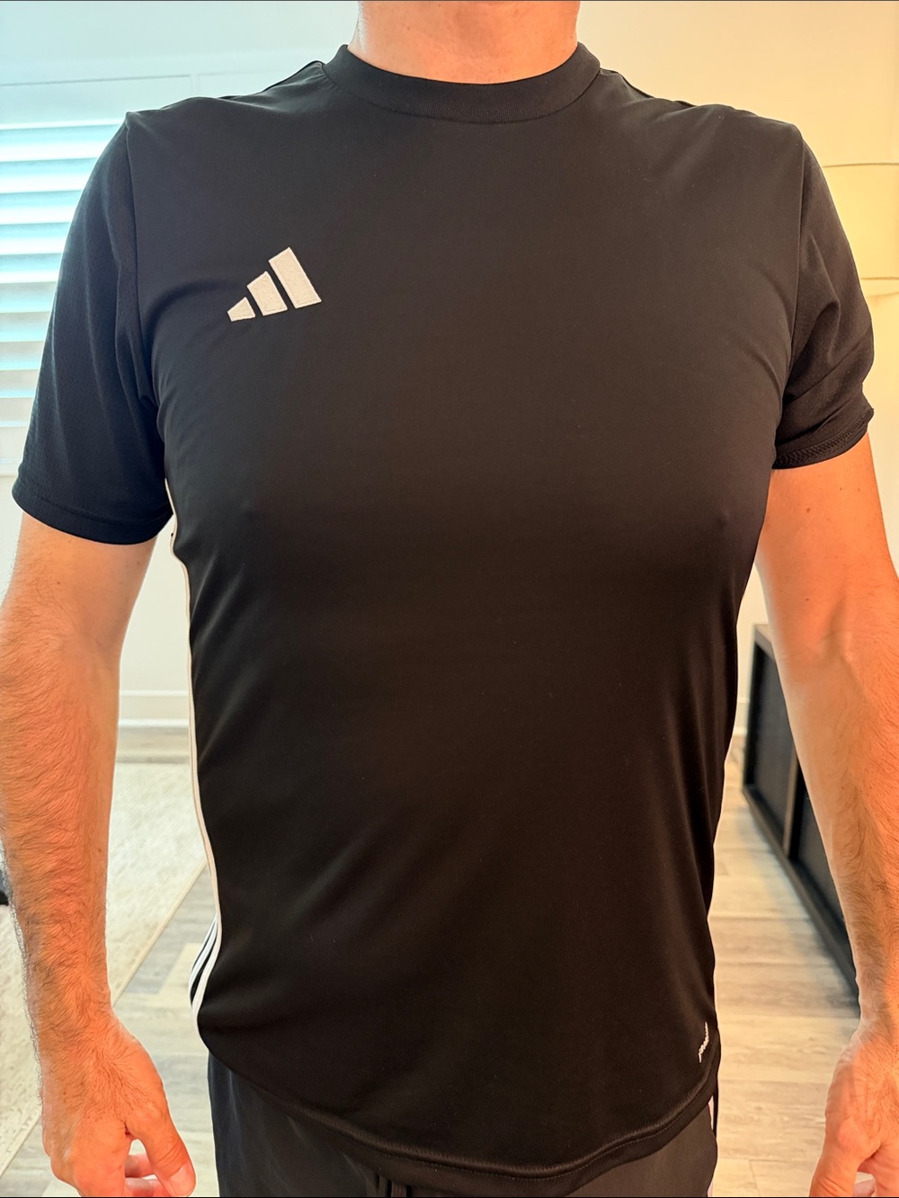 adidas Black Short Sleeve Athletic Tee with White Logo